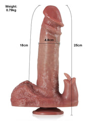 Tristan - Gode Réaliste Brun à Poussées et Double Stimulation - 25 cm