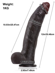 Idriss - Gode Réaliste XXL Noir Long et Cintrable - 30,5 cm