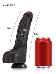 Vincent - Gode Réaliste Noir Cintrable à Noyau Métallique et Crête Urétrale - 24 cm